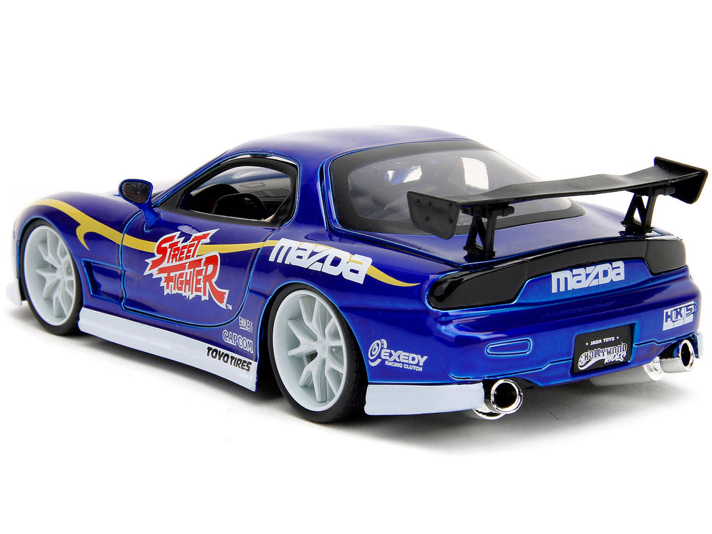 1993 Mazda RX-7 Candy Blue Metallic with Graphics and Chun-Li Diecast Figure 'Street Fighter' Video Game 'Anime Hollywood Rides' Series 1/24 Diecast Model Car by Jada