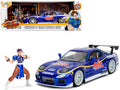 1993 Mazda RX-7 Candy Blue Metallic with Graphics and Chun-Li Diecast Figure 'Street Fighter' Video Game 'Anime Hollywood Rides' Series 1/24 Diecast Model Car by Jada