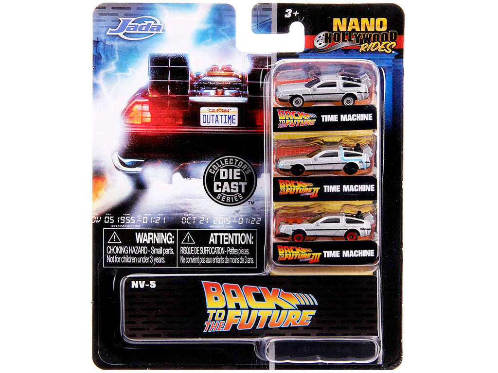 'Back to the Future' Time Machine 3 piece Set 'Nano Hollywood Rides' Diecast Model Cars by Jada