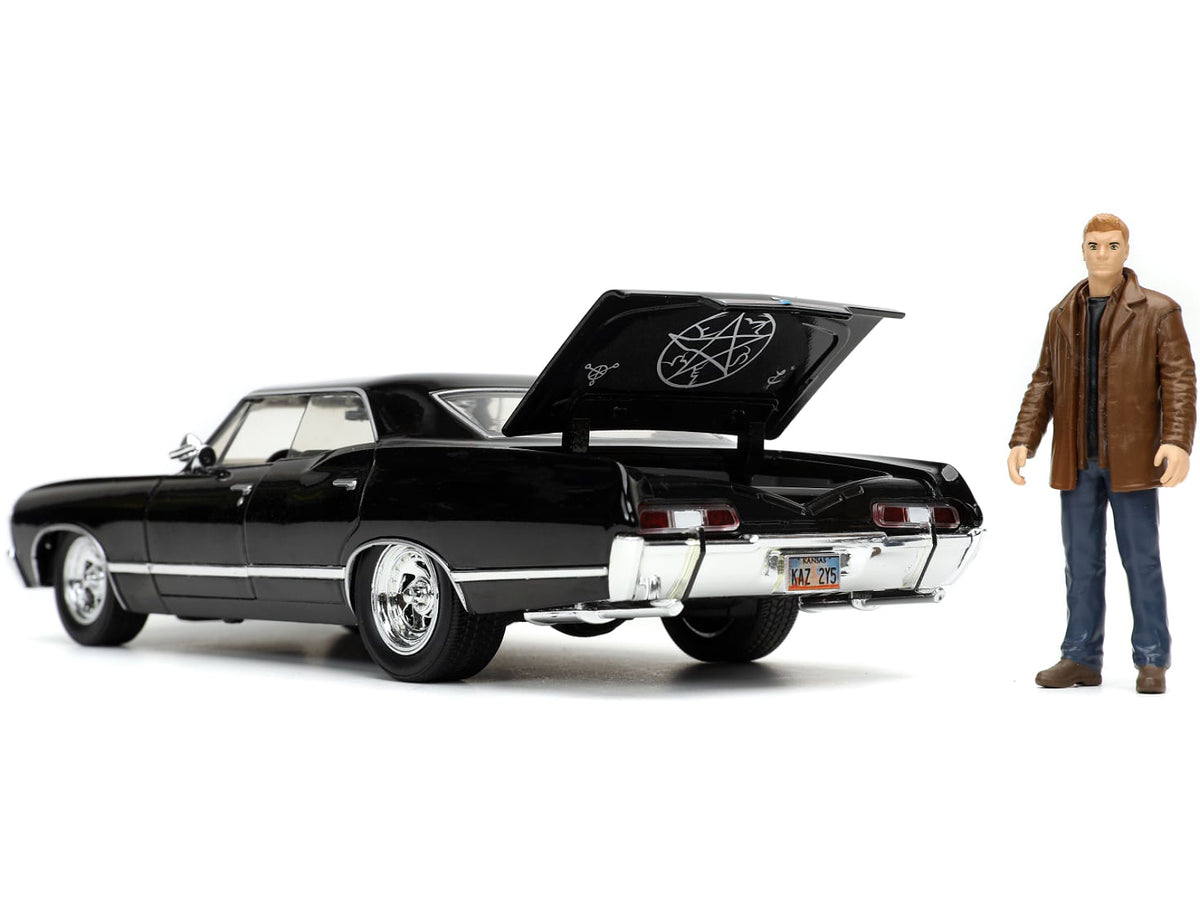 1967 Chevrolet Impala SS Sport Sedan Black and Dean Winchester Diecast Figurine 'Supernatural' (2005-2020) TV Series 'Hollywood Rides' Series 1/24 Diecast Model Car by Jada