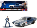 1973 Chevrolet Camaro Dark Blue Metallic with Gray Stripes and Winter Soldier Diecast Figure 'Marvel Avengers' 'Hollywood Rides' Series 1/32 Diecast Model Car by Jada