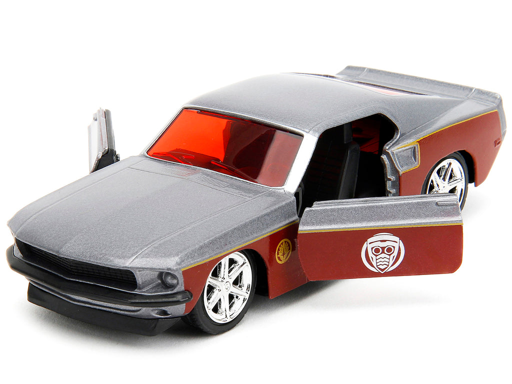 1969 Ford Mustang Silver Metallic and Dark Red and Star Lord Diecast Figure 'Marvel Guardians of the Galaxy' 'Hollywood Rides' Series 1/32 Diecast Model Car by Jada