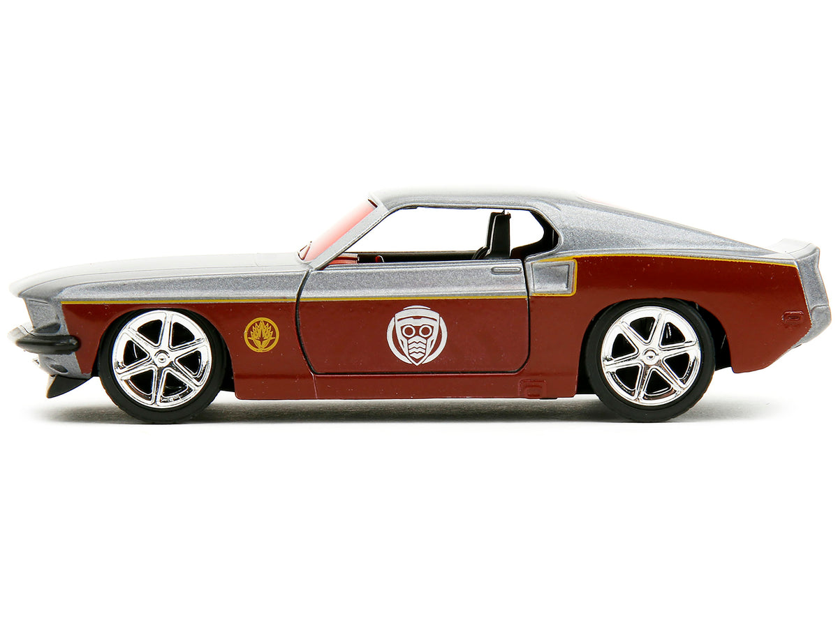 1969 Ford Mustang Silver Metallic and Dark Red and Star Lord Diecast Figure 'Marvel Guardians of the Galaxy' 'Hollywood Rides' Series 1/32 Diecast Model Car by Jada