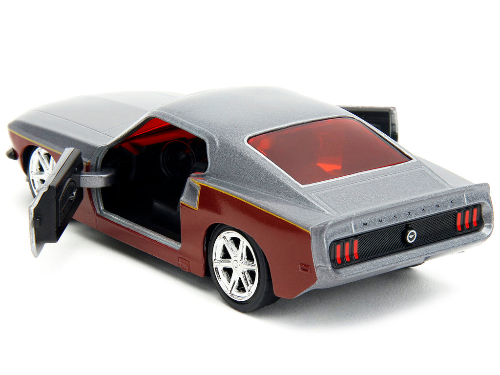 1969 Ford Mustang Silver Metallic and Dark Red and Star Lord Diecast Figure 'Marvel Guardians of the Galaxy' 'Hollywood Rides' Series 1/32 Diecast Model Car by Jada