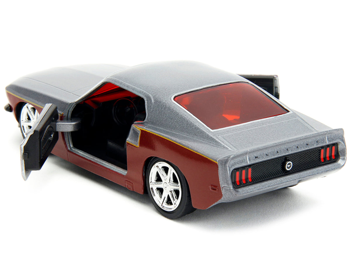 1969 Ford Mustang Silver Metallic and Dark Red and Star Lord Diecast Figure 'Marvel Guardians of the Galaxy' 'Hollywood Rides' Series 1/32 Diecast Model Car by Jada
