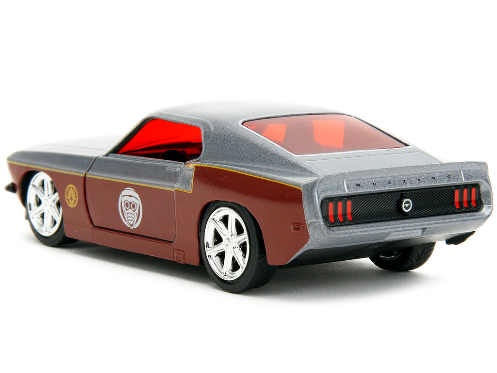 1969 Ford Mustang Silver Metallic and Dark Red and Star Lord Diecast Figure 'Marvel Guardians of the Galaxy' 'Hollywood Rides' Series 1/32 Diecast Model Car by Jada