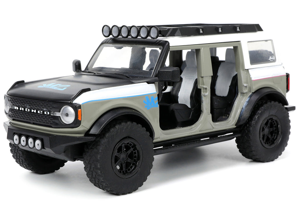 2021 Ford Bronco Gray and White with Matt Black Hood with Roof Rack 'M2 Motoring' 'Just Trucks' Series 1/24 Diecast Model Car by Jada