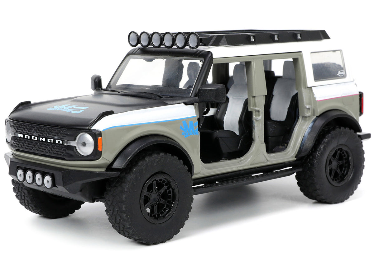 2021 Ford Bronco Gray and White with Matt Black Hood with Roof Rack 'M2 Motoring' 'Just Trucks' Series 1/24 Diecast Model Car by Jada