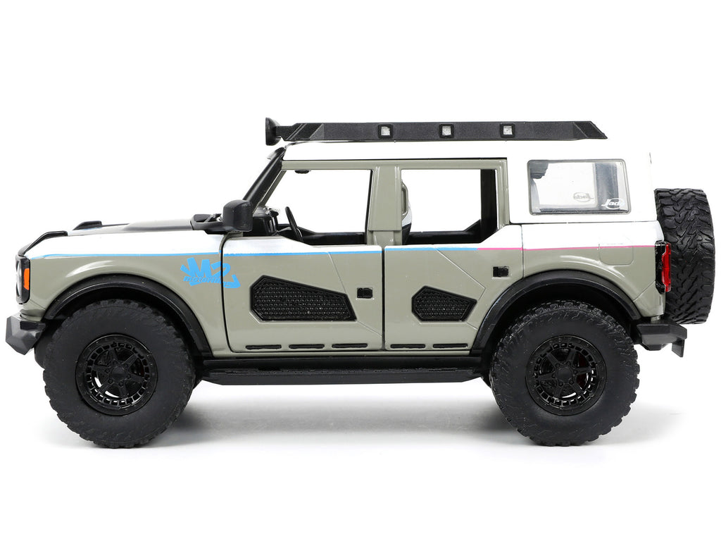 2021 Ford Bronco Gray and White with Matt Black Hood with Roof Rack 'M2 Motoring' 'Just Trucks' Series 1/24 Diecast Model Car by Jada