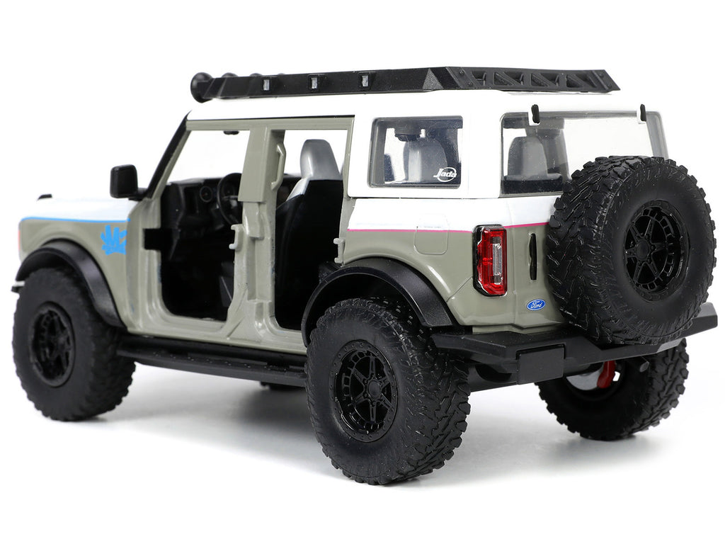 2021 Ford Bronco Gray and White with Matt Black Hood with Roof Rack 'M2 Motoring' 'Just Trucks' Series 1/24 Diecast Model Car by Jada