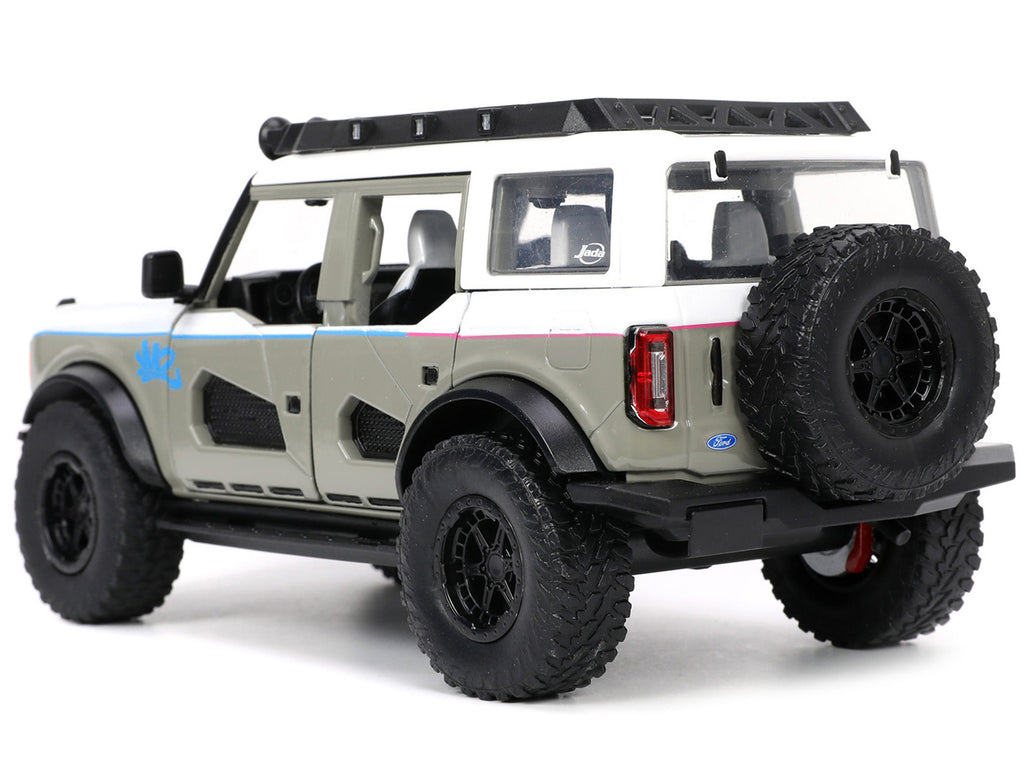 2021 Ford Bronco Gray and White with Matt Black Hood with Roof Rack 'M2 Motoring' 'Just Trucks' Series 1/24 Diecast Model Car by Jada