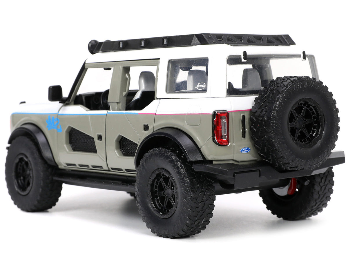 2021 Ford Bronco Gray and White with Matt Black Hood with Roof Rack 'M2 Motoring' 'Just Trucks' Series 1/24 Diecast Model Car by Jada