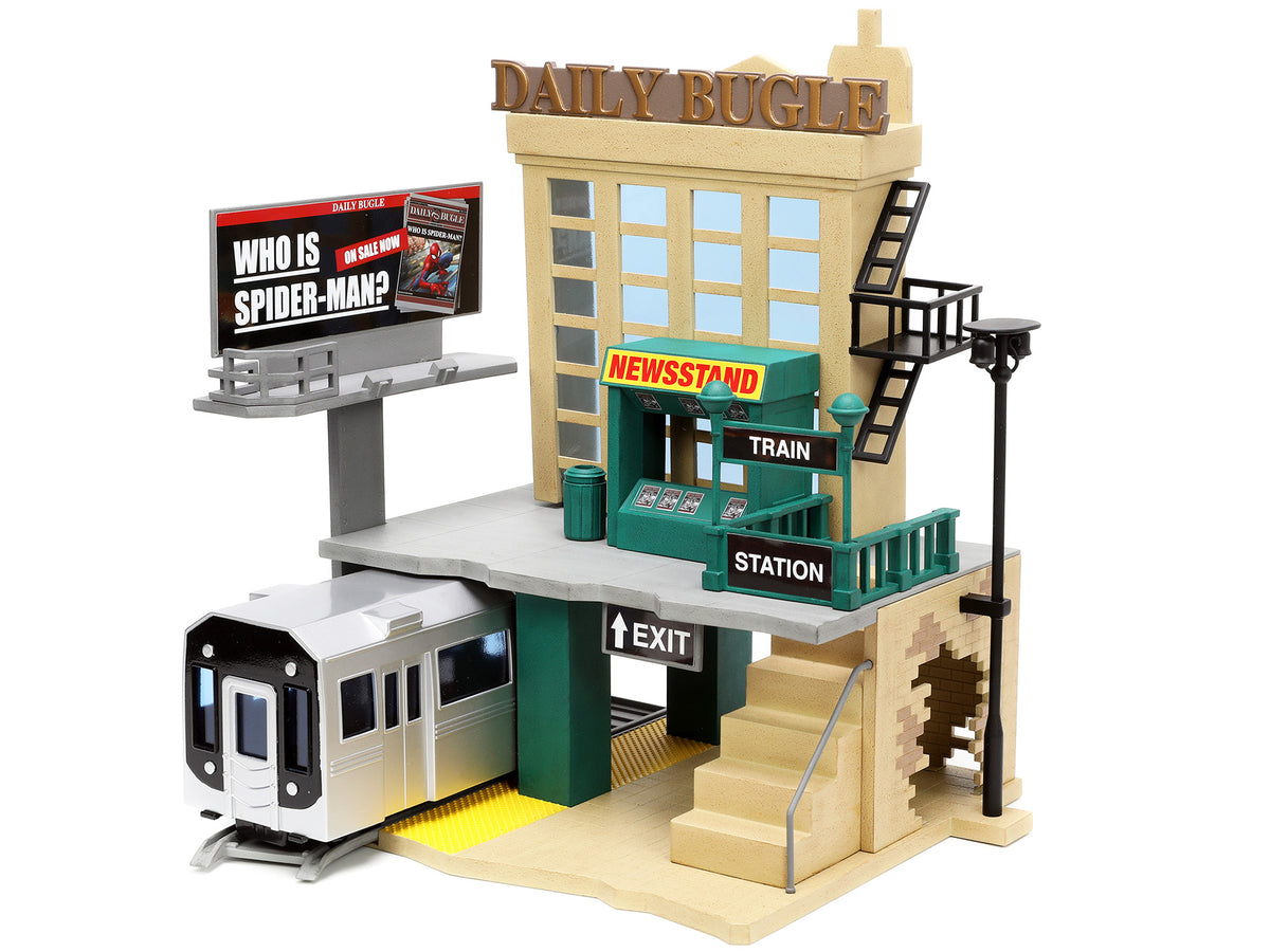 'Daily Bugle' and Subway Diorama Set with Spider-Man and J. Jonah Jameson Diecast Figures 'Marvel's Spider-Man' 'Nano Scene' Series Models by Jada
