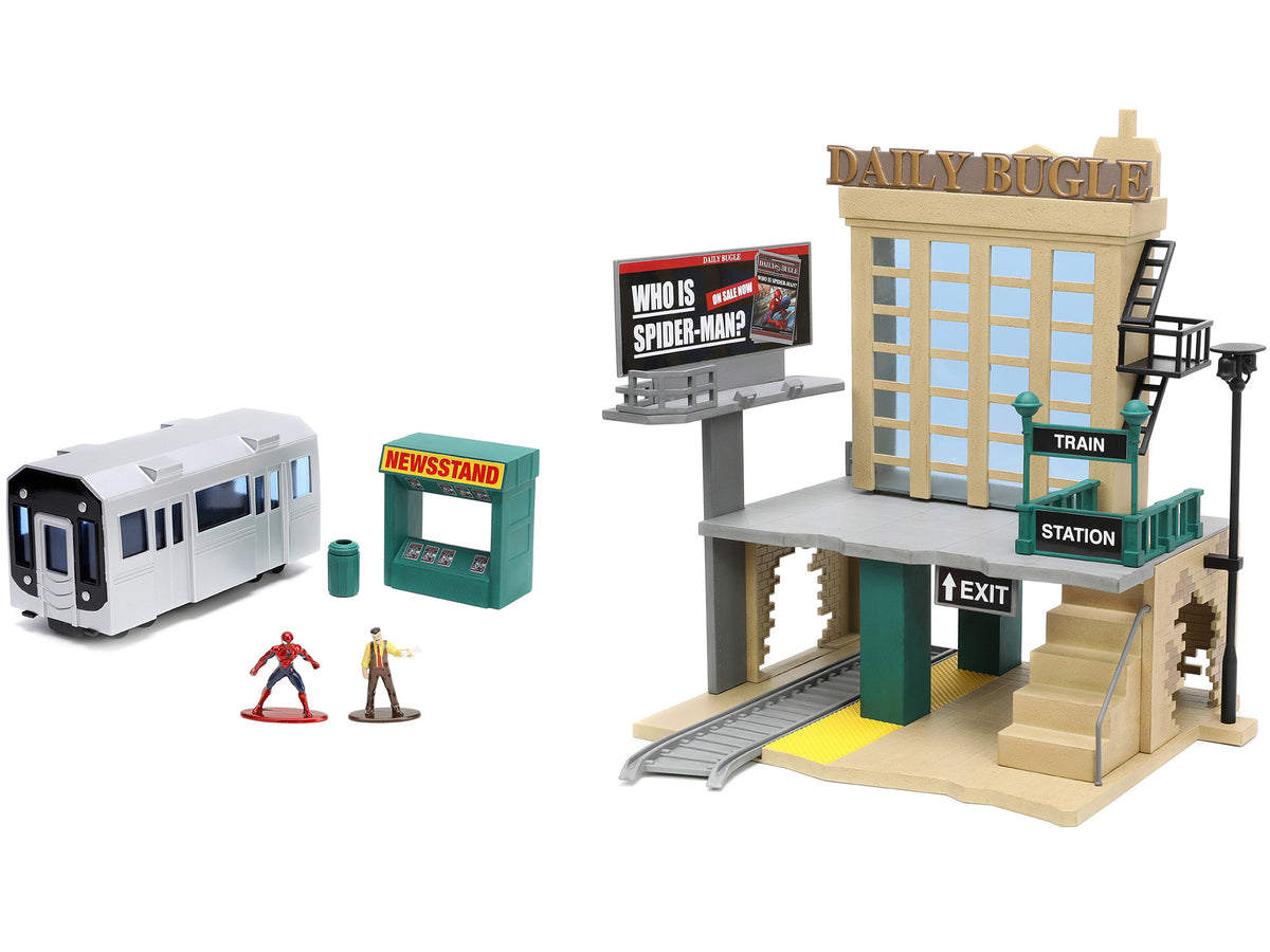 'Daily Bugle' and Subway Diorama Set with Spider-Man and J. Jonah Jameson Diecast Figures 'Marvel's Spider-Man' 'Nano Scene' Series Models by Jada