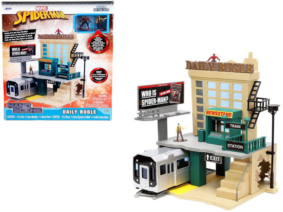 'Daily Bugle' and Subway Diorama Set with Spider-Man and J. Jonah Jameson Diecast Figures 'Marvel's Spider-Man' 'Nano Scene' Series Models by Jada