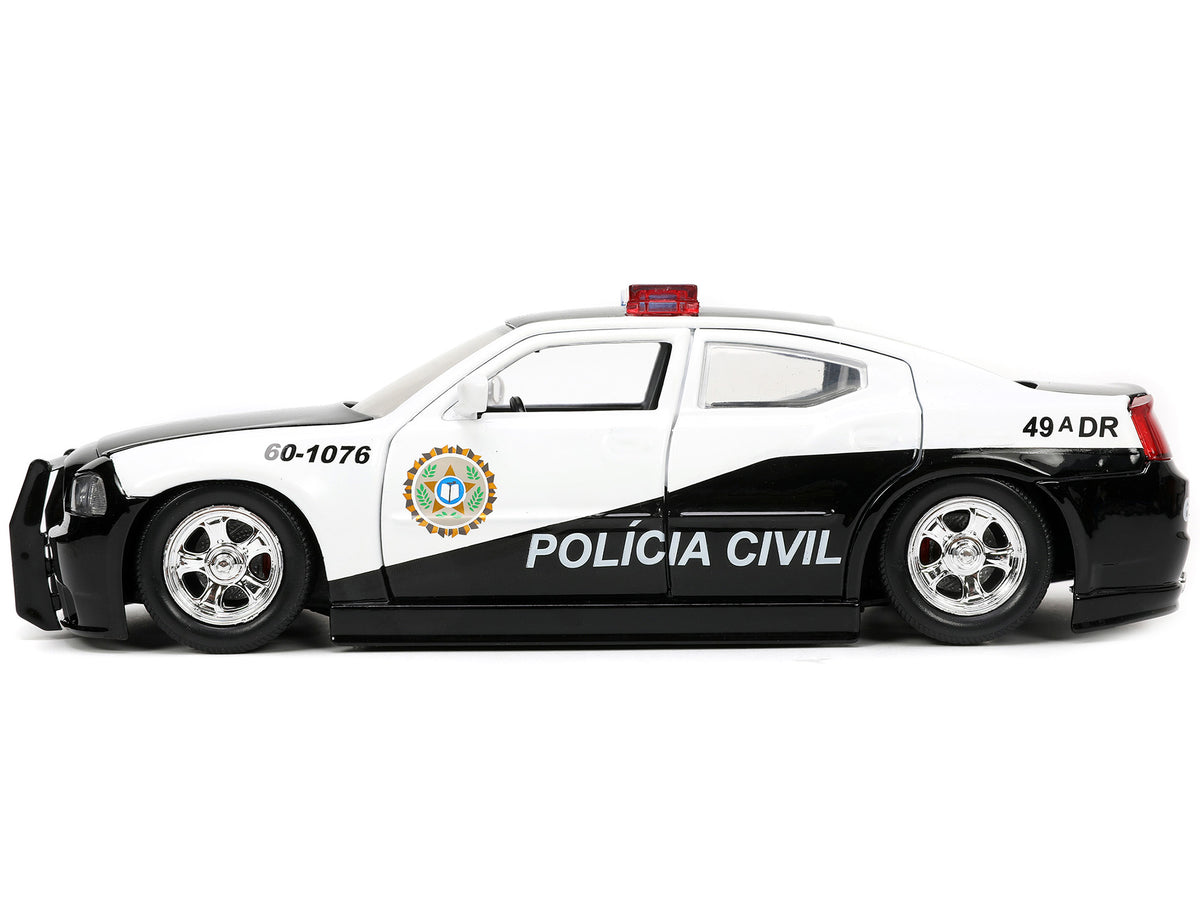 2006 Dodge Charger Police Black and White 'Policia Civil' 'Fast & Furious' Series 1/24 Diecast Model Car by Jada