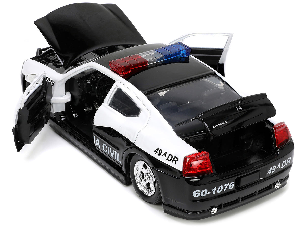 2006 Dodge Charger Police Black and White 'Policia Civil' 'Fast & Furious' Series 1/24 Diecast Model Car by Jada