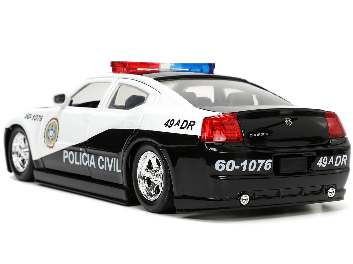 2006 Dodge Charger Police Black and White 'Policia Civil' 'Fast & Furious' Series 1/24 Diecast Model Car by Jada
