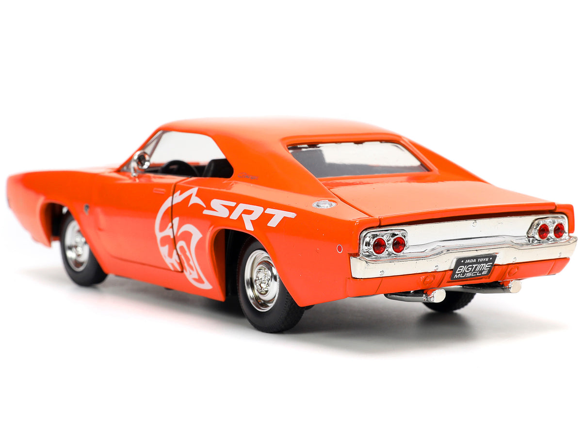 1968 Dodge Charger R/T SRT Orange with White Stripes and Graphics 'Bigtime Muscle' Series 1/24 Diecast Model Car by Jada