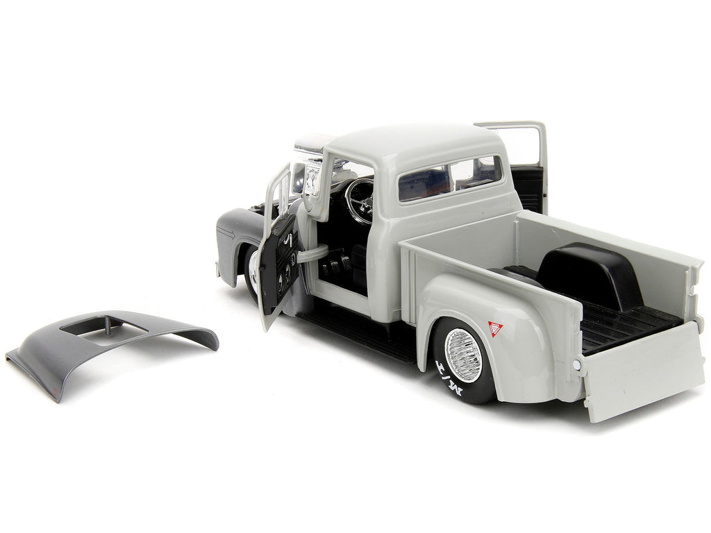 1956 Ford F-100 Pickup Truck Tan and Gray Metallic and Guile Diecast Figure 'Street Fighter' Video Game 'Anime Hollywood Rides' Series 1/24 Diecast Model Car by Jada