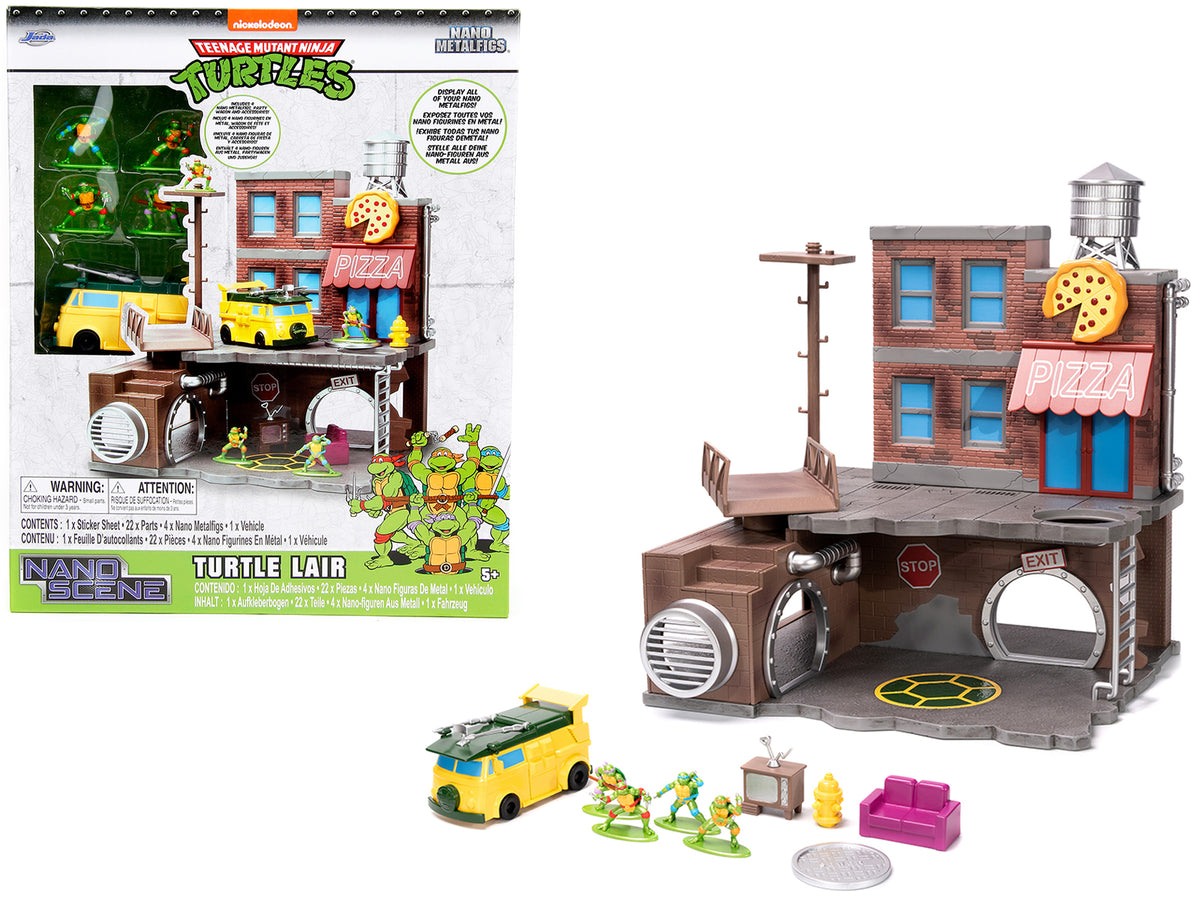 'Teenage Mutant Ninja Turtles' Turtle Lair Diorama Set with Figures and Party Wagon 'Nano Scene' Series Model by Jada