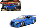 Brian's Nissan GTR Skyline R34 RHD (Right Hand Drive) Blue 25th Anniversary 'Fast & Furious' Movie 1/24 Diecast Model Car by Jada