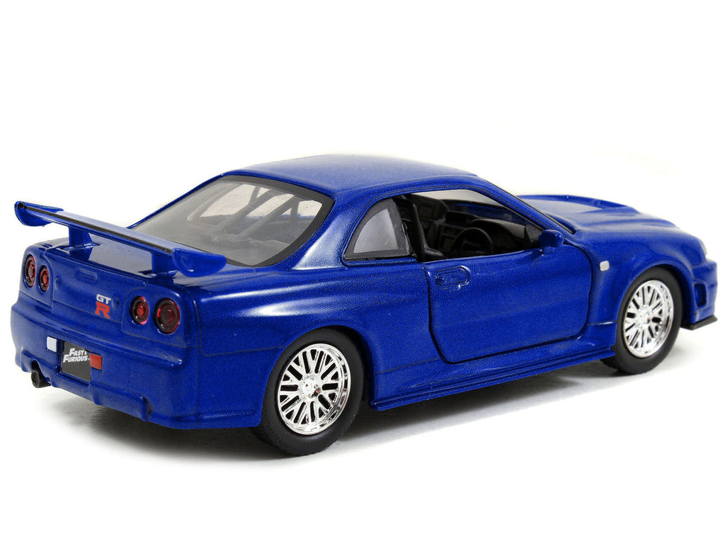 Brian's Nissan Skyline GT-R (R34) RHD (Right Hand Drive) Blue Metallic 'Fast & Furious' (2009) Movie '25 Years of Fast & Furious' Series 1/32 Diecast Model Car by Jada