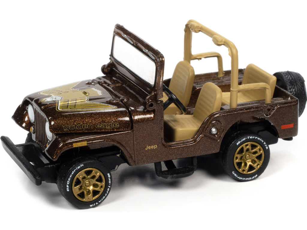 Jeep CJ-5 Mocha Brown Metallic with Golden Eagle Graphics 'Classic Gold Collection' Series Limited Edition to 7418 pieces Worldwide 1/64 Diecast Model Car by Johnny Lightning