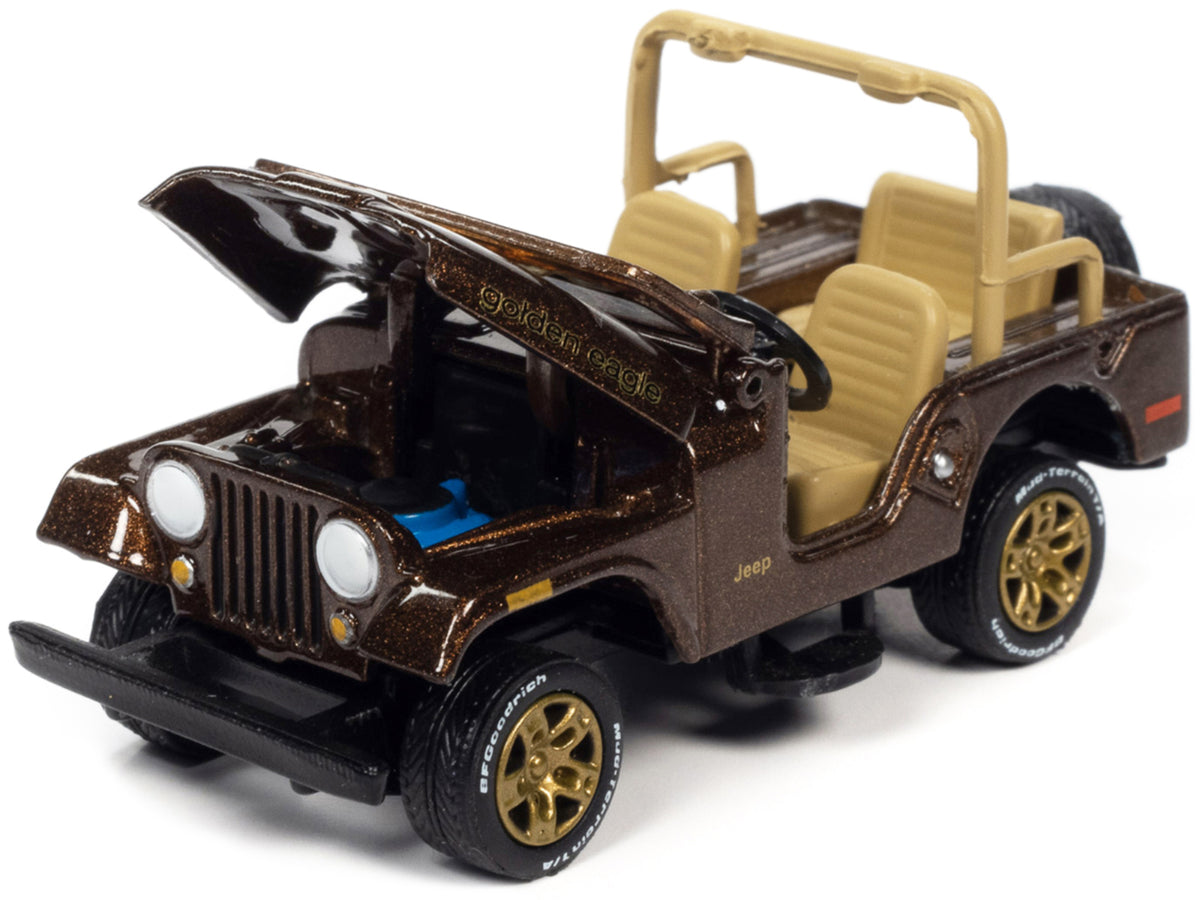 Jeep CJ-5 Mocha Brown Metallic with Golden Eagle Graphics 'Classic Gold Collection' Series Limited Edition to 7418 pieces Worldwide 1/64 Diecast Model Car by Johnny Lightning