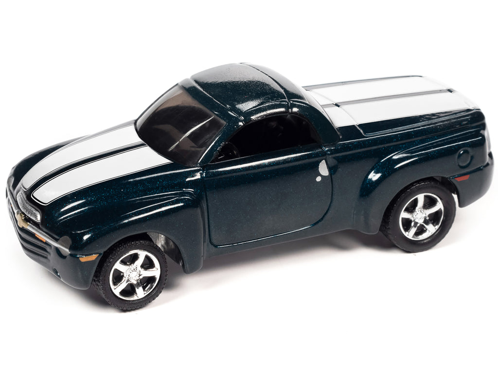 2005 Chevrolet SSR Pickup Truck Bermuda Blue Metallic with White Stripes 'Classic Gold Collection' Series Limited Edition to 8476 pieces Worldwide 1/64 Diecast Model Car by Johnny Lightning