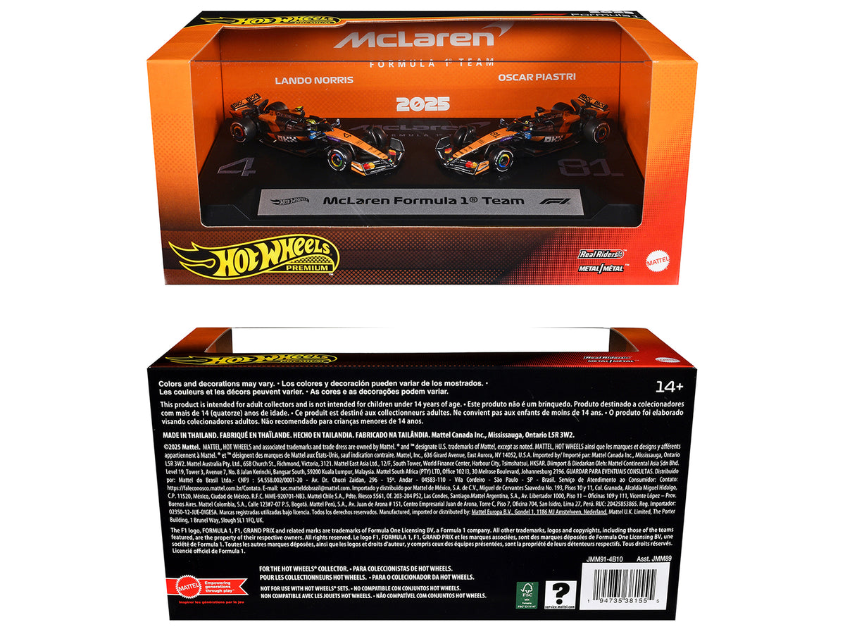 'McLaren Formula 1 Team' Formula One F1 World Championship (2025) 2 Piece Set Diecast Model Cars by Hot Wheels