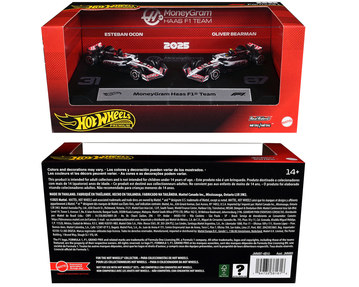 'MoneyGram Haas F1 Team' Formula One F1 World Championship (2025) 2 Piece Set Diecast Model Cars by Hot Wheels