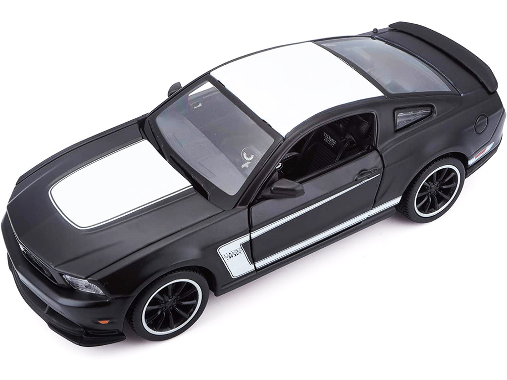 2012 Ford Mustang Boss 302 Matt Black and White 1/24 Diecast Model Car by Maisto