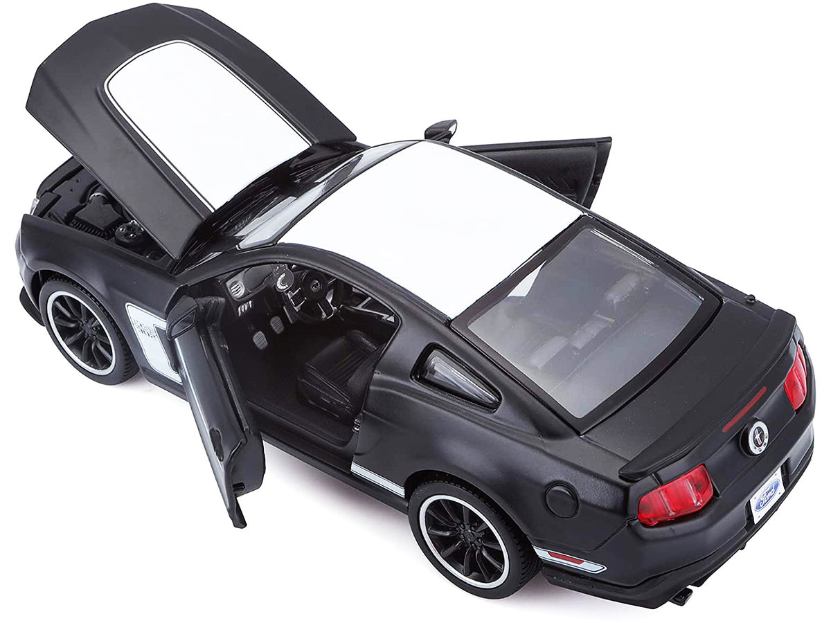 2012 Ford Mustang Boss 302 Matt Black and White 1/24 Diecast Model Car by Maisto