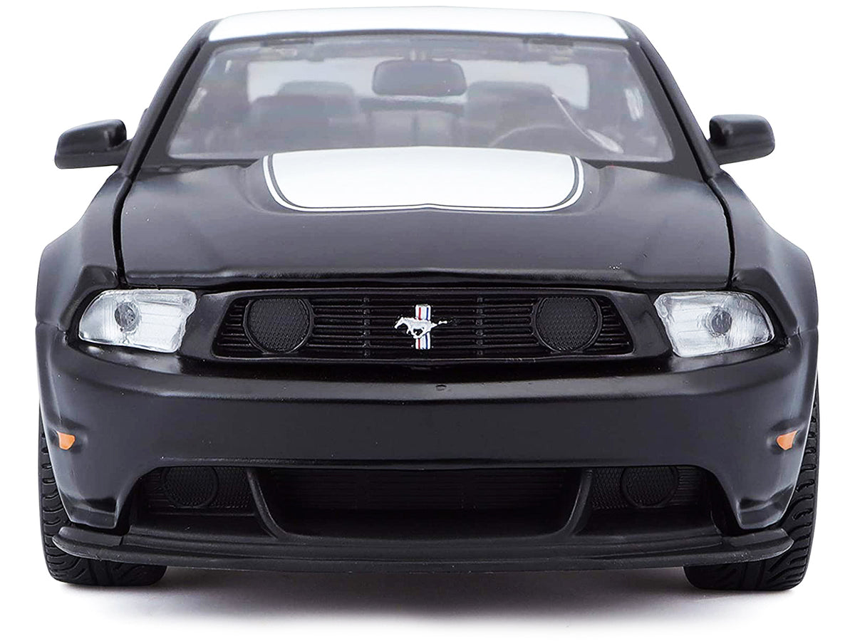 2012 Ford Mustang Boss 302 Matt Black and White 1/24 Diecast Model Car by Maisto