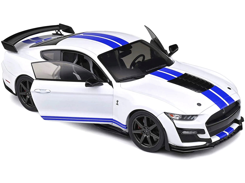 2020 Ford Mustang Shelby GT500 White with Blue Stripes 'Special Edition' 1/18 Diecast Model Car by Maisto