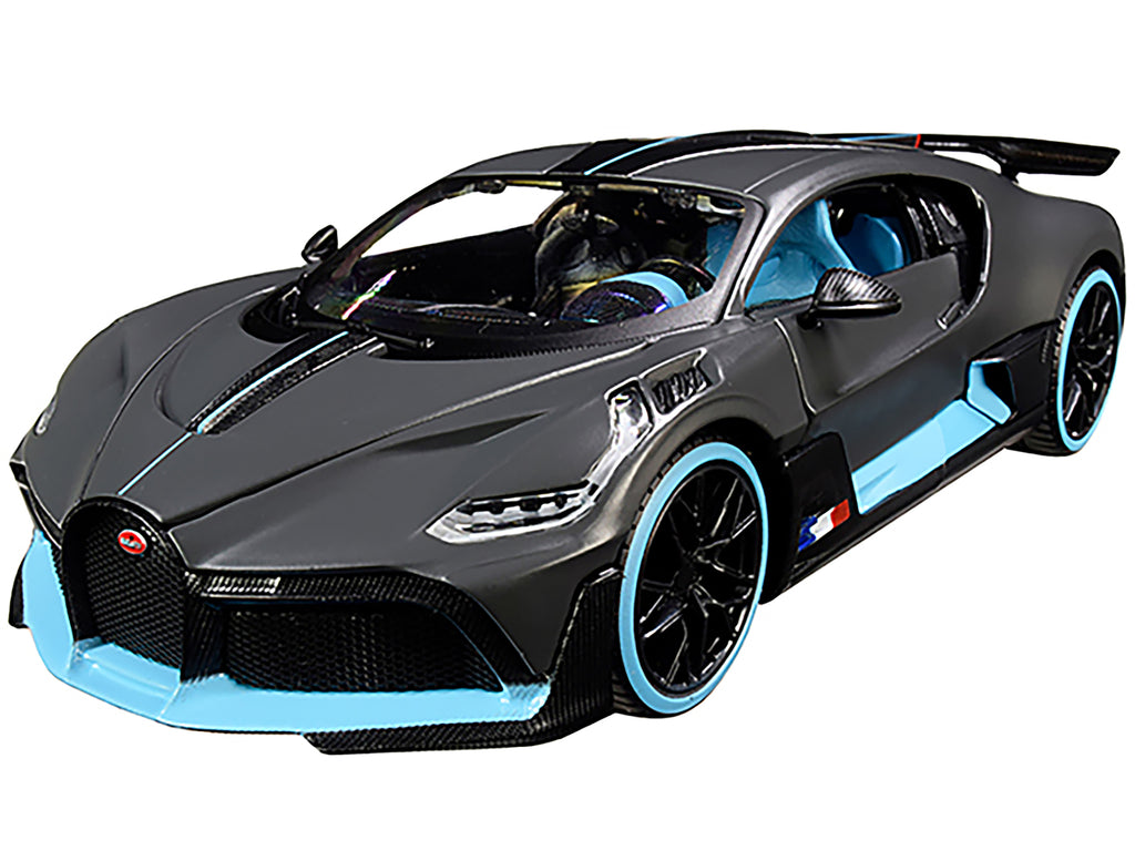 Bugatti Divo Satin Charcoal Gray with Carbon and Blue Accents 'Special Edition' 1/24 Diecast Model Car by Maisto