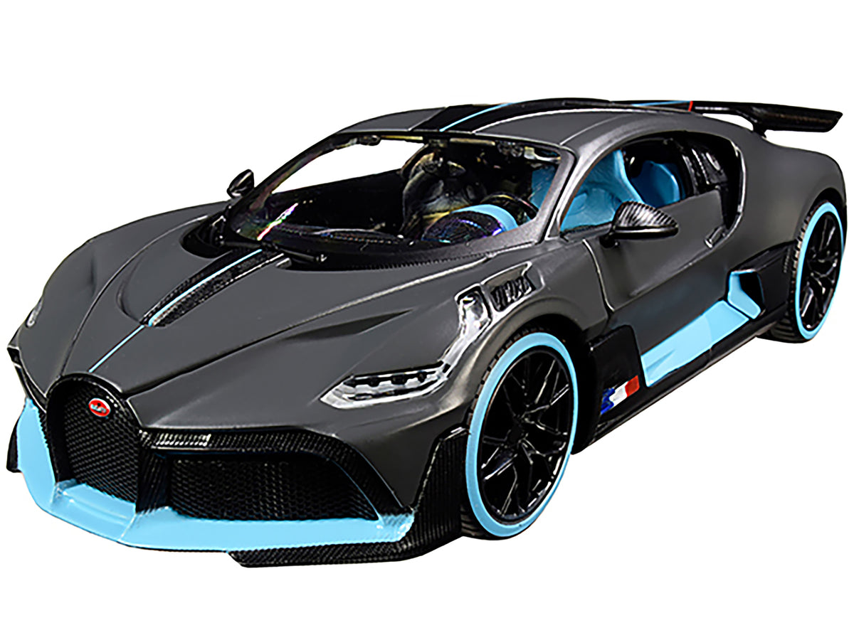 Bugatti Divo Satin Charcoal Gray with Carbon and Blue Accents 'Special Edition' 1/24 Diecast Model Car by Maisto