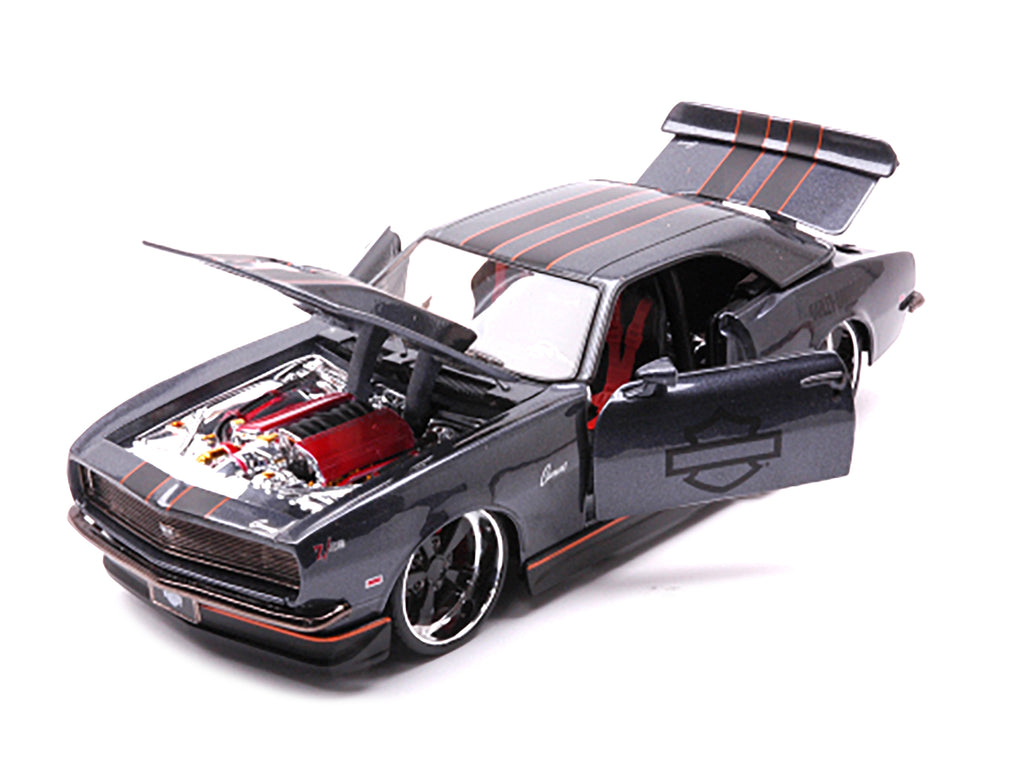 1968 Chevrolet Camaro Z/28 Dark Gray Metallic with Black and Orange Stripes 'Harley Davidson' 'H-D Custom' 1/24 Diecast Model Car by Maisto