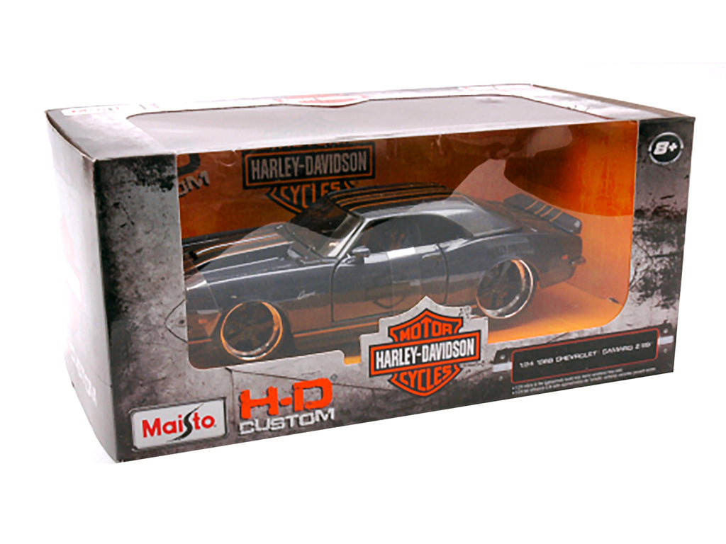1968 Chevrolet Camaro Z/28 Dark Gray Metallic with Black and Orange Stripes 'Harley Davidson' 'H-D Custom' 1/24 Diecast Model Car by Maisto