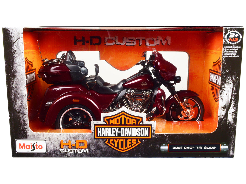 2021 Harley Davidson CVO Tri Glide Motorcycle Dark Red Metallic 'H-D Custom' 1/12 Diecast Model Car by Maisto