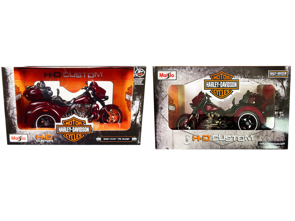 2021 Harley Davidson CVO Tri Glide Motorcycle Dark Red Metallic 'H-D Custom' 1/12 Diecast Model Car by Maisto