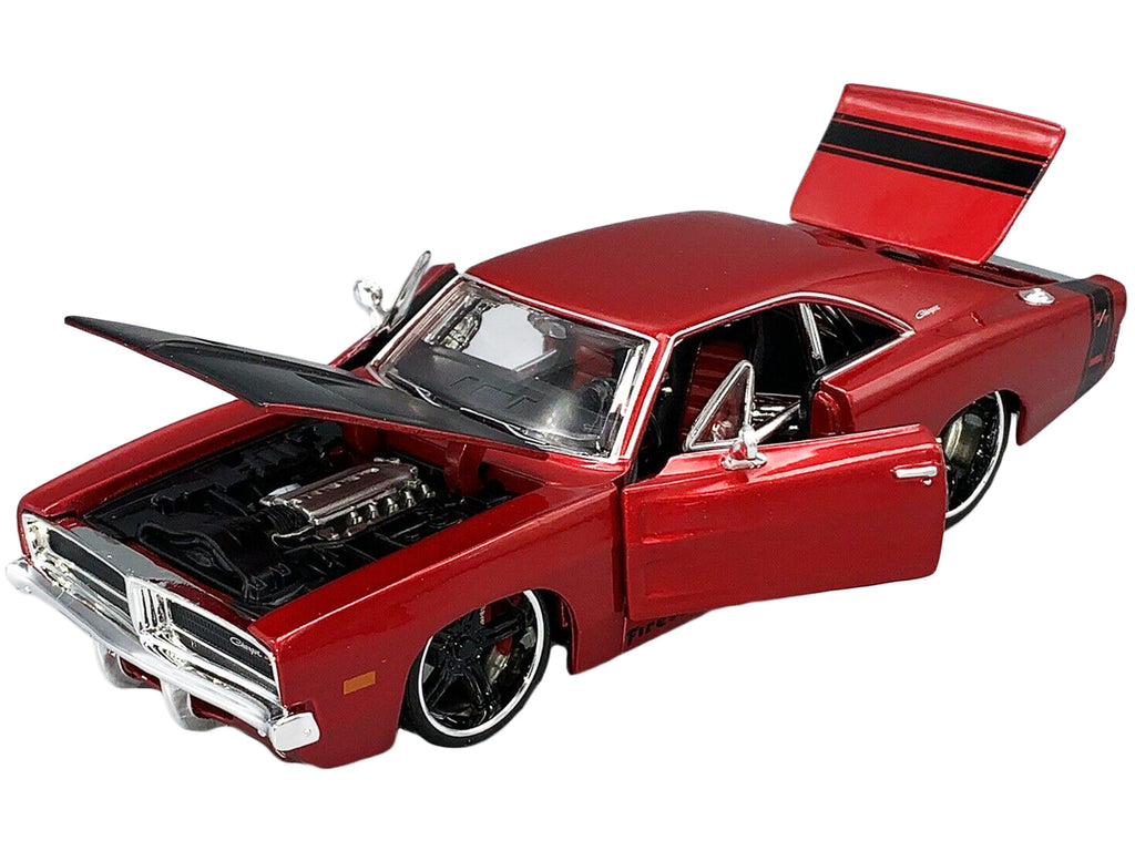 1969 Dodge Charger R/T Red Metallic with Black Hood and Black Stripes 'Classic Muscle' 1/25 Diecast Model Car by Maisto