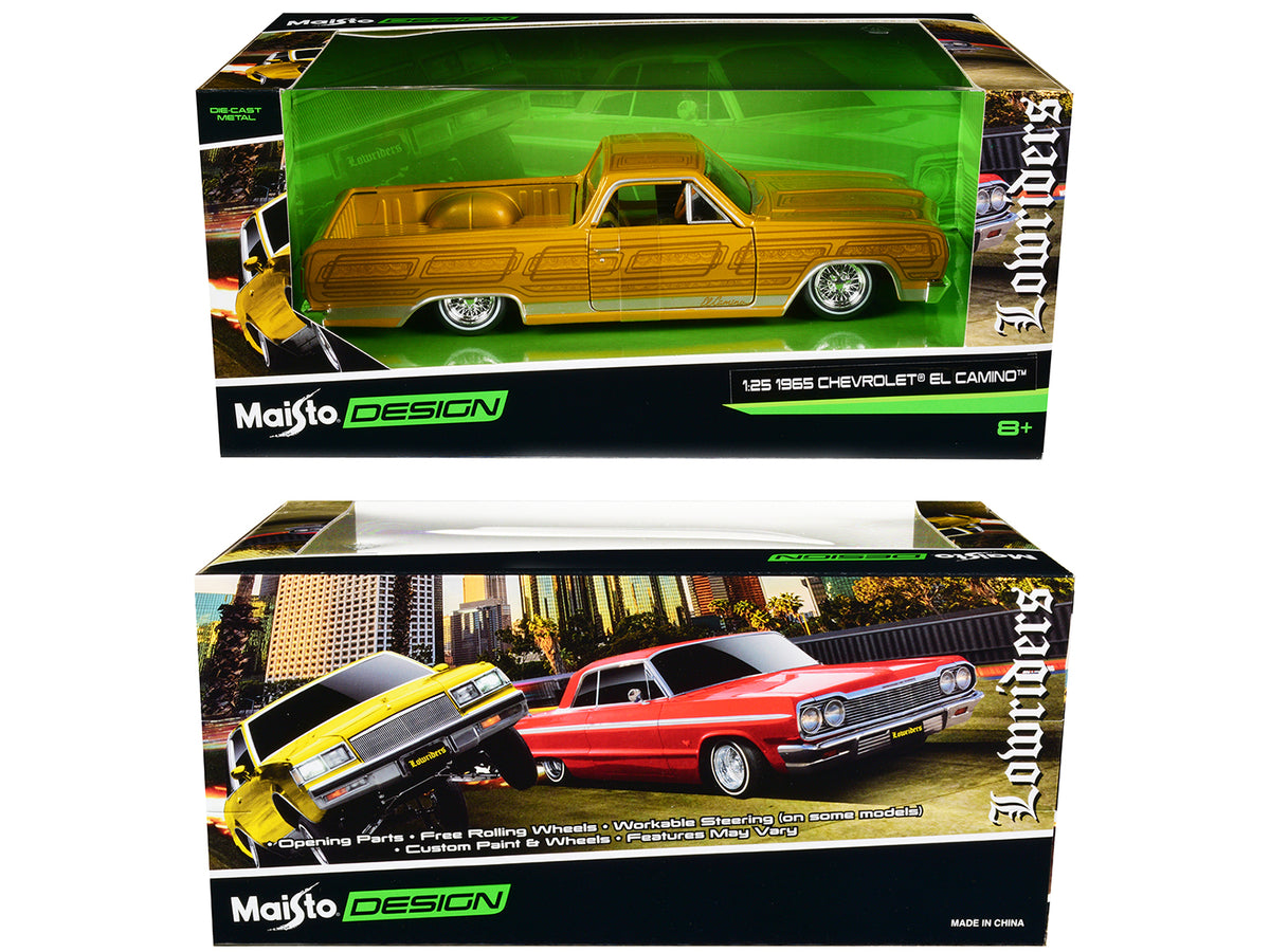 1965 Chevrolet El Camino Lowrider Gold Metallic with Graphics 'Lowriders' Series 1/25 Diecast Model Car by Maisto