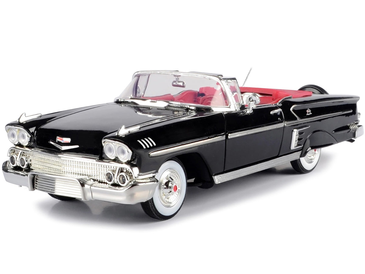 1958 Chevrolet Impala Convertible Black with Red Interior 'Timeless Classics' 1/18  Diecast Model Car by Motormax
