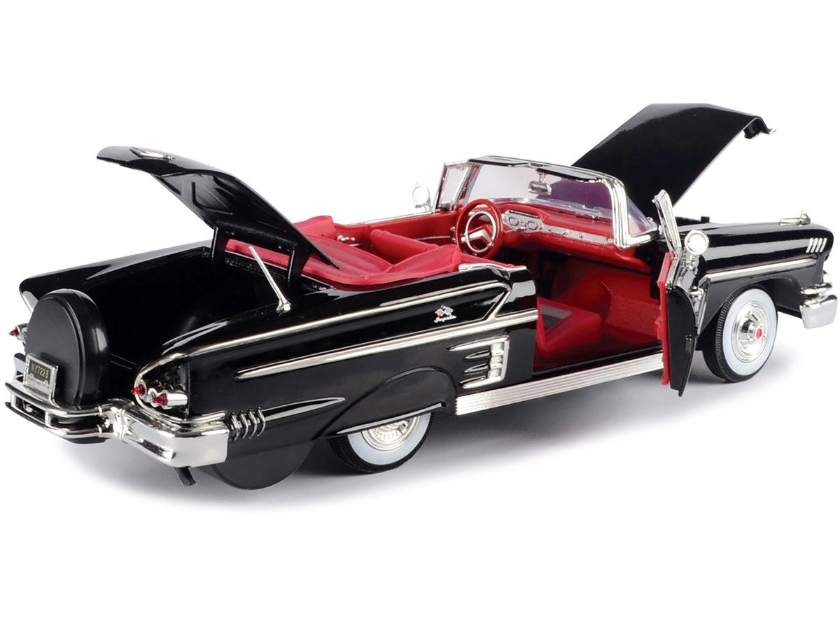 1958 Chevrolet Impala Convertible Black with Red Interior 'Timeless Classics' 1/18  Diecast Model Car by Motormax