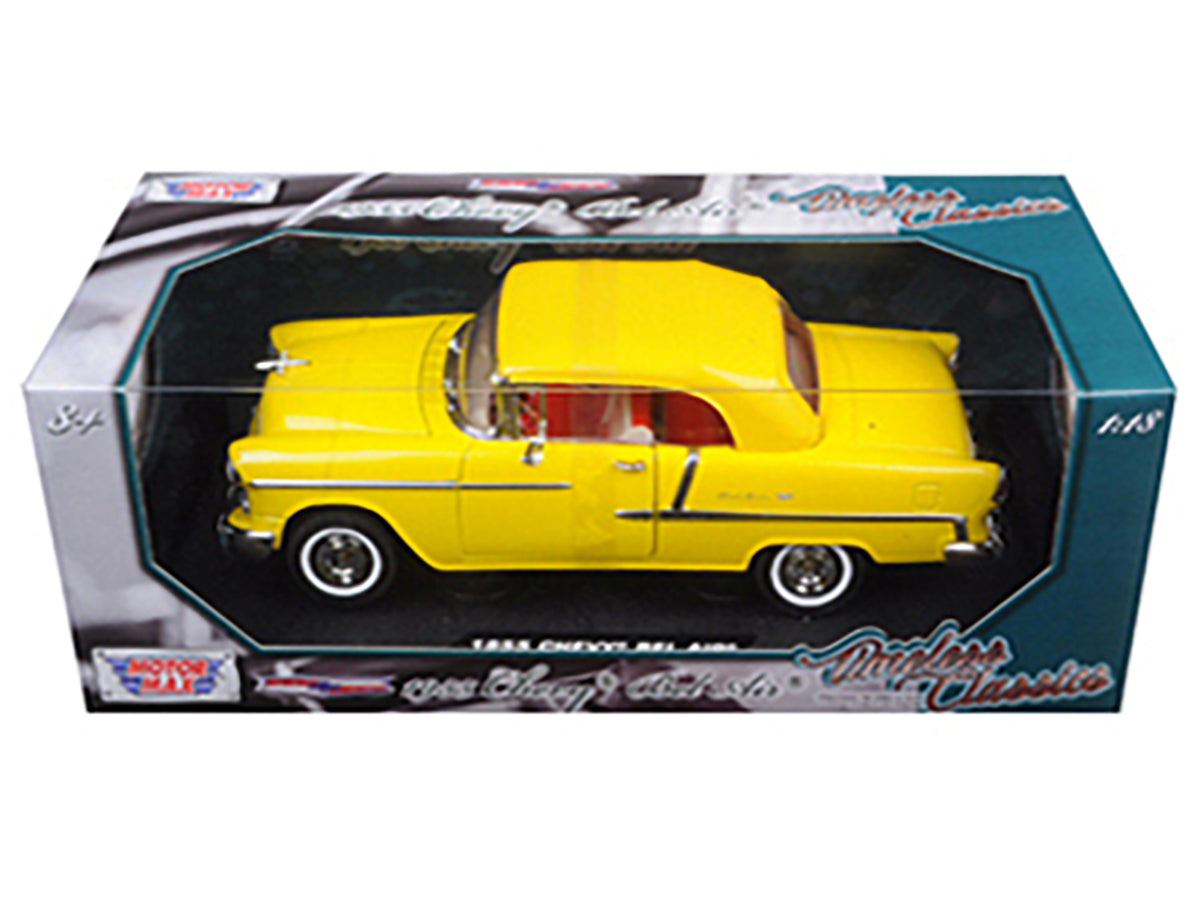 1955 Chevrolet Bel Air Convertible Soft Top Yellow 'Timeless Classics' 1/18 Diecast Model Car by Motormax