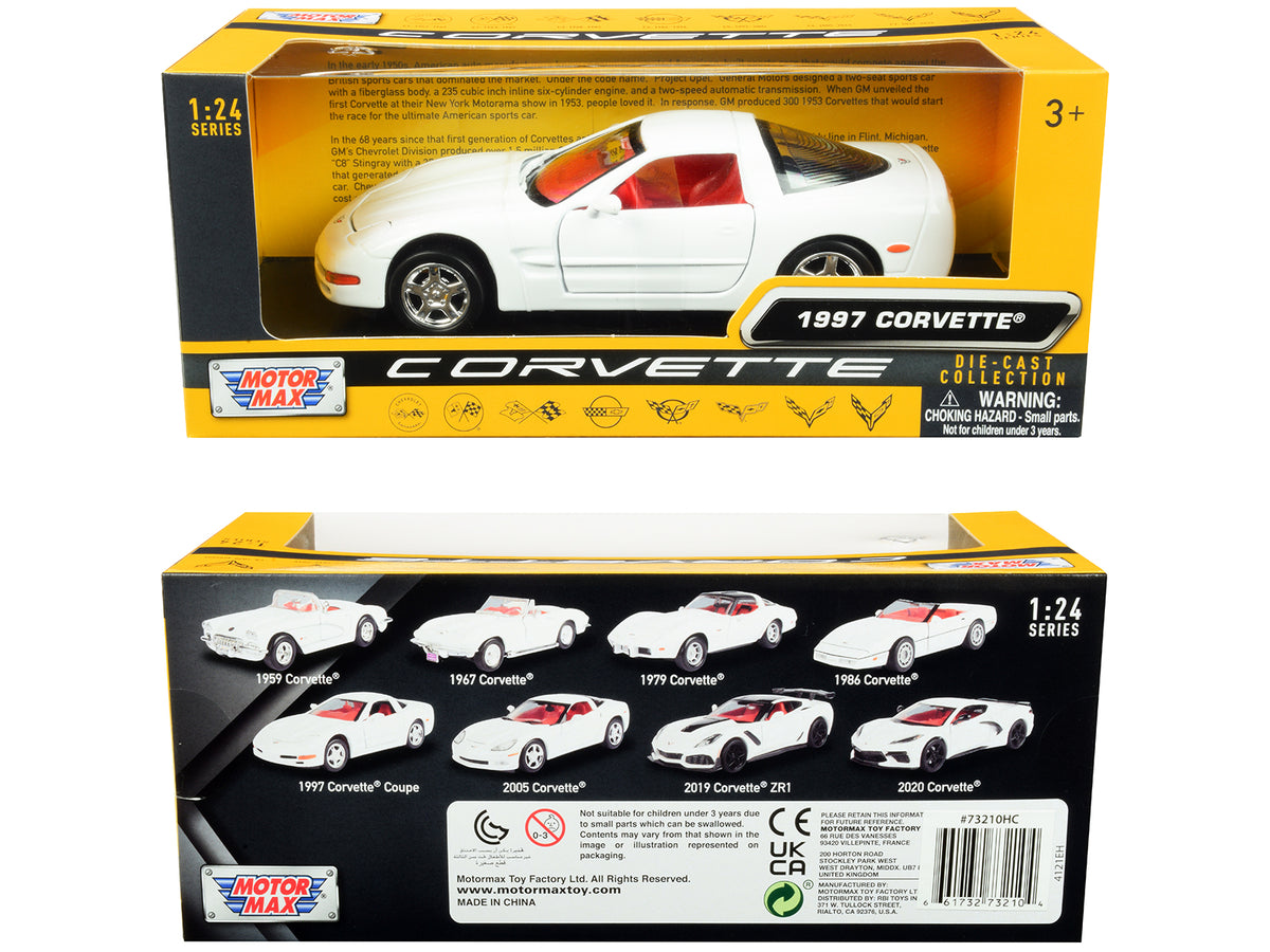 1997 Chevrolet Corvette C5 Coupe White with Red Interior 'History of Corvette' Series 1/24 Diecast Model Car by Motormax