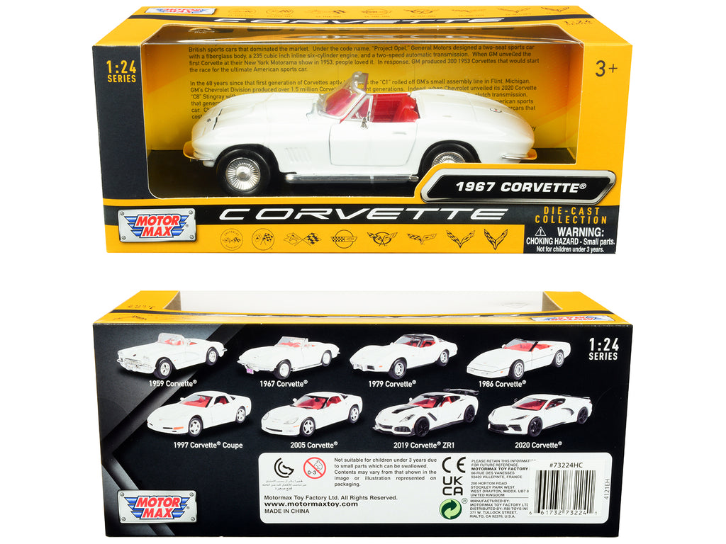 1967 Chevrolet Corvette C2 Convertible White with Red Interior 'History of Corvette' Series 1/24 Diecast Model Car by Motormax