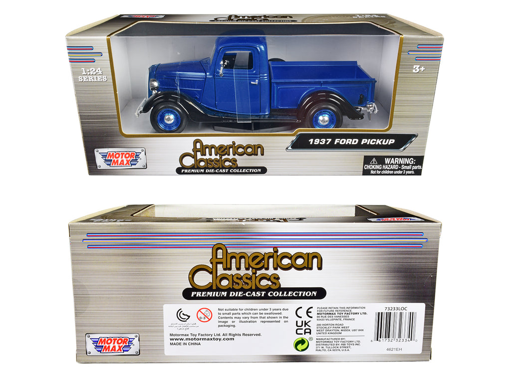 1937 Ford Pickup Truck Blue Metallic and Black 'American Classics' 1/24 Diecast Model Car by Motormax